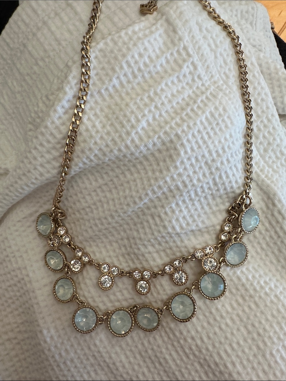 Gold-Tone Necklace with Pale Blue Gem Accents